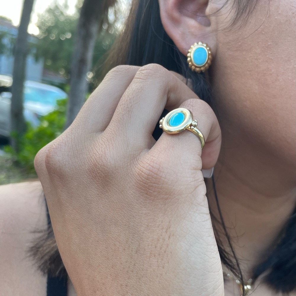 18K Italian Gold turquoise set